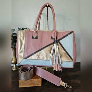VITTORIA NAPOLI Multicolor Patchwork Leather Handbag/Shoulder Satchel!